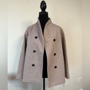 NWT Commense Tan and Cream Pea Coat Double-Breasted Classic